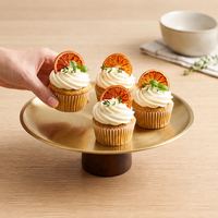 Support de présentation de desserts en acier inoxydable doré, 2 pièces, résistant au four, avec base en bois pour cupcakes, bonbons, décoration de fête