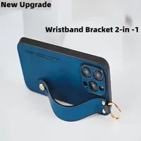 Étui de téléphone en cuir avec support invisible et bracelet pour iPhone 15 14 13 12 11 Pro Max Plus, coque de protection antichoc en TPU
