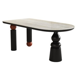 Mesa de Comedor Ovalada de Estilo Francés Moderno, con Cubierta de Piedra Sinterizada y Base de Madera Sólida, Juego de Muebles para Restaurante y Hotel - Product Image 1