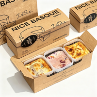Boîte à gâteau basque en papier kraft |   Boîte d'emballage pliable à 3 compartiments pour desserts, idéale pour les pâtisseries à emporter et les cadeaux