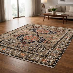 Tapis vintage à motifs géométriques persans, tissé à la main en laine/soie, écologique, antibactérien, pour salon - Product Image 3