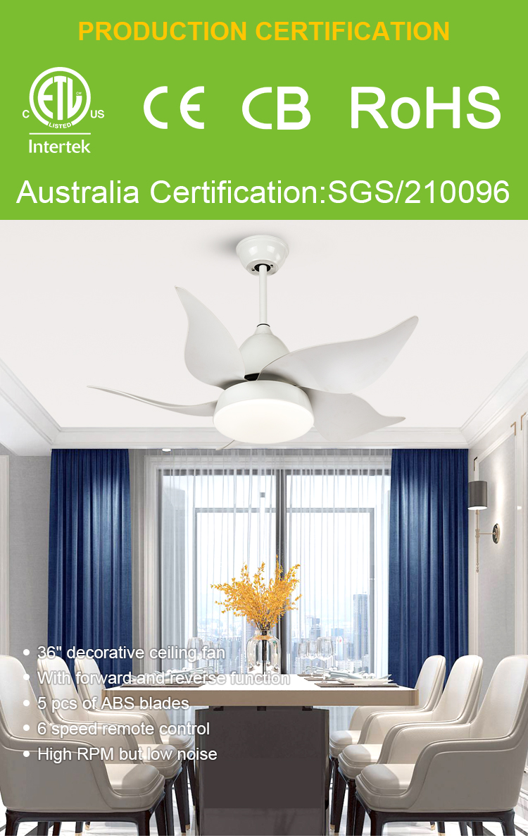 Breezelux hot selling 42" power AC DC abs leaves decorative ceiling fan efficiency fancy ceiling fan