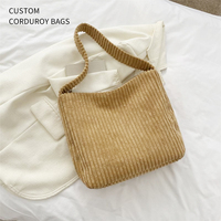 Sac fourre-tout en velours côtelé écologique personnalisé pour femmes avec fermeture éclair, poche intérieure et logo imprimé – Vente en gros directe usine