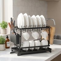 Égouttoir de cuisine à double niveau pour comptoir, organisateur de bols, assiettes et baguettes avec bac de récupération d'eau