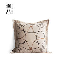 Housse de coussin décorative en velours beige avec broderie de cheval et motif géométrique pour canapé et chambre à coucher