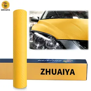 ZHUAIYA 1.52X30M बुलबुला मुक्त कोई अवशेषों 3D मैट चमक पीला कार्बन फाइबर कार Wraps पीला
