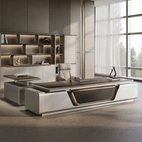 Bureau de direction de luxe haut de gamme, table de PDG avec table latérale réglable en hauteur, ensemble de mobilier de bureau, OEM ODM personnalisé