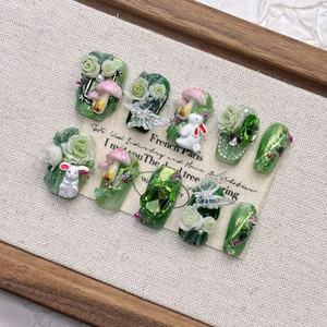 Venta al por mayor de puntas de <span class=keywords><strong>uñas</strong></span> acrílicas 3D con temática de sirena oceánica, certificadas CE, hechas a mano, con diseño de conejo verde y almendra, ideales para regalo. - Product Image 2