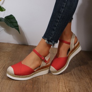 Dropshipping nuevo verano de talla grande para mujer tacón elástico punta abierta cuña plataforma zapatos Slip-On cierre PU plantilla ropa al aire libre - Product Image 3