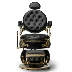 Black Leather Comfortable Vintage Style Barber Chair For Hair Styling