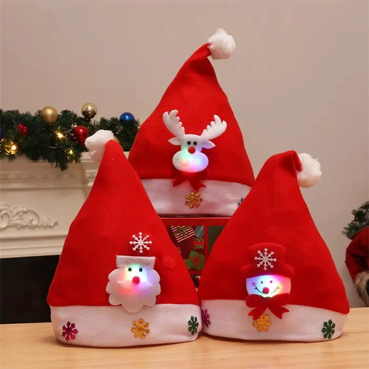 New year LED Christmas Hat Santa Claus Reindeer Snowman Xmas Gifts Cap Christmas Hats Kids Adult