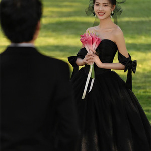 Black Sweetheart Neckline Ball Gown Wedding Dress Empire Waist Tulle Vintage Style For Photography And Banquets - Product Image 4