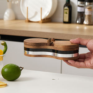 Casa naturale legno di Acacia 2 in 1 Sugar Keeper condimento in legno sale sale scatola cantina con coperchio - Product Image 5