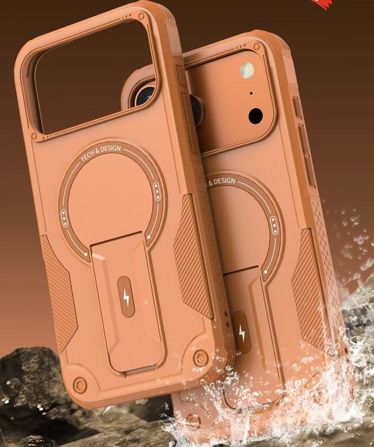 Built in Stand Holder Anti-Fall Protective Armor Phone Case for iPhone 17 Pro Max Air Magnetic Charging Invisible Stand Case