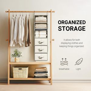 6-<b>Shelf</b> Hanging Closet Organizer With 3 Drawers 33x15x85cm For Wardrobe Storage Clothing Organizer Rectangular <b>Hook</b> - Product Image 5
