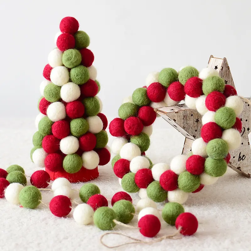 Bolas de fieltro de lana para decoración navideña, pompón colgante de guirnalda de 3cm, serie nórdica Ins, cadena de bolas de fieltro de lana, bricolaje, decoración hecha a mano para niños