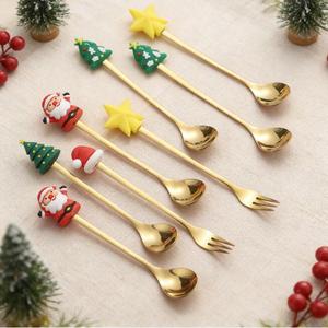Vente flash - Sets de vaisselle sur le thème de Noël - 6 pièces - Ensemble de couverts en acier inoxydable pour Noël - Cuillère et fourchette - Product Image 2