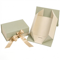 Ensemble d'emballages de luxe sur mesure pour soins de la peau, couleur vert sauge, avec fermeture magnétique, boîte rigide pliable et ruban