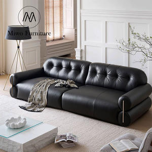 Canapé de bureau en cuir de style rétro français meubles de salon modernes canapé de réception sectionnel de hall d'hôtel noir de luxe de 4 3 places - Product Image 4