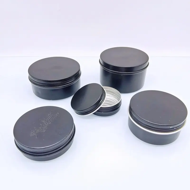 Latas de metal con tornillo negro 20ml 30ml 40ml 50ml 60ml 80ml 100mL 120ml bálsamo labial tarro de estaño de aluminio para cosméticos