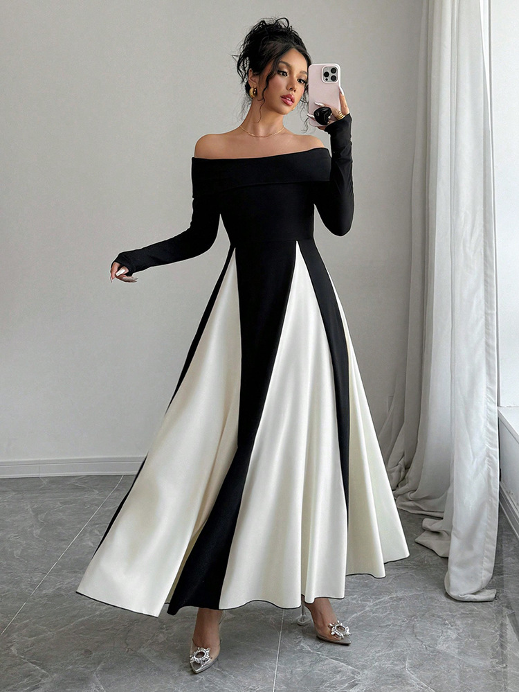 elegant black and white dresses Crepe Fit Flare Evening Bridesmaid Dress The materials are chosen not only for their beauty but also for their lightness and graceful movement Shop Elegant Black White Patchwork