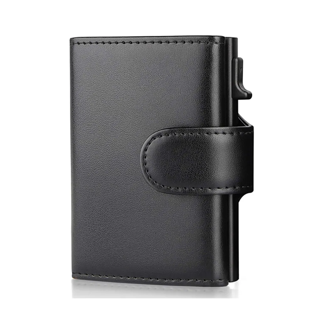 Portefeuille noir pour cartes de crédit en aluminium Blocage Rfid Trifold Alloy Business Casual Coin Purse Leather Metal Card Holder
