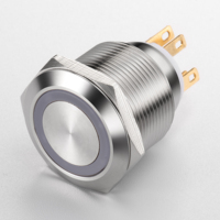 Interrupteur à bouton-poussoir en acier inoxydable 22 mm 5A IP65 à maintien momentané pour montage sur panneau de commande industriel