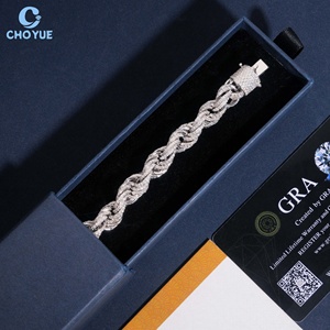 Pulsera de Cadena de Plata 925 con Baño de Rodio y Moissanita Certificada GRA, Corte Brillante Redondo, Micro Pavé, Joyería de Lujo Unisex - Product Image 1