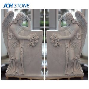 Statue d'ange pleureur à ailes ouvertes en marbre blanc, pierre tombale, <span class=keywords><strong>monument</strong></span> funéraire - Product Image 2