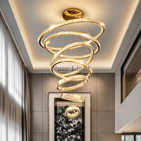 Lustre en cristal multi-cercles sur mesure, grand modèle, pour hôtel, villa, escalier, suspension verticale ronde pour plafond.
