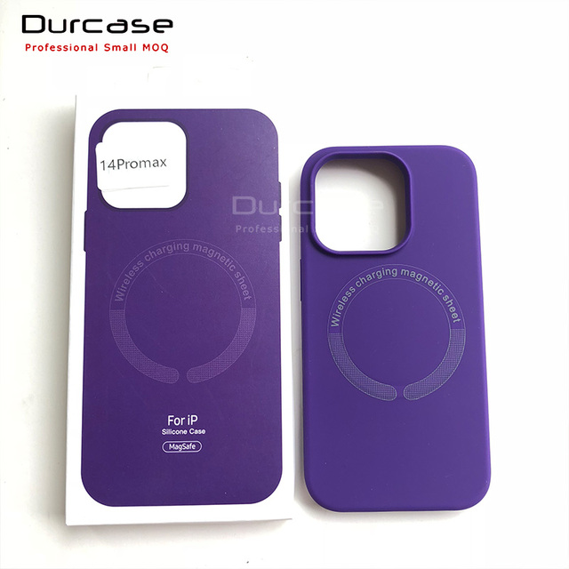 Original Liquid Silicone Wireless Magnetic Phone Case for iPhone 14 Pro Max 13 12Pro Full Protect Purple Paper Package