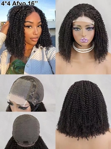 Letsfly 250% Natural Color <b>Afro</b> Kinky Curly 4x4 Lace Closure <b>Wig</b> Human Hair <b>Wigs</b> Brazilian Remy Virgin Hair - Product Image 3