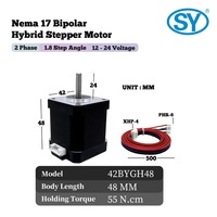 Moteur pas à pas Shengyang Nema 17 42x42x48mm, arbre en D, 55N.cm, 1.8 °   Moteur pas à pas hybride bipolaire 12V DC à 4 fils