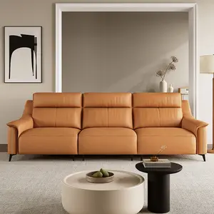 Canapé multifonctionnel en cuir escamotable de première couche, fauteuil de canapé réglable à rangée droite, chaise longue électrique inclinable