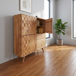 Mueble de Cocina Moderno Independiente de MDF y Madera Maciza, Impermeable, Organizador de Platos para Sala de Estar, Estante de Almacenamiento, Fácil Instalación - Product Image 3