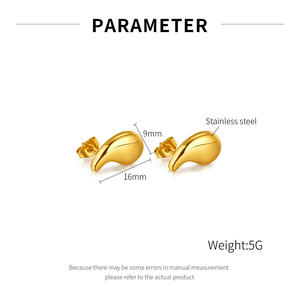 Pendientes de gota de tetina minimalista para mujer, pendientes de tuerca de gota de agua de lágrima de acero inoxidable chapados en oro de 18 quilates - Product Image 6