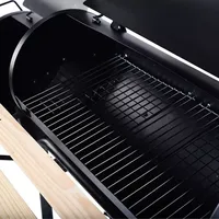 Barbecue à charbon de bois offset avec table d'appoint et chariot, en acier thermolaqué noir, doté de dispositifs de sécurité, pour camping en extérieur
