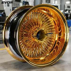 Jantes EVOR Wire Wheels 13x7 Chrome Lip Knock-off 2 <span class=keywords><strong>Bar</strong></span> Spinner pour voiture, décalages de 16 et 20 mm, finition dorée - Product Image 2