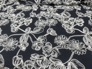 Tissu brodé floral blanc sur base noire, motif floral vintage, textile <span class=keywords><strong>pour</strong></span> robe Abaya, matière <span class=keywords><strong>pour</strong></span> vêtements - Product Image 5