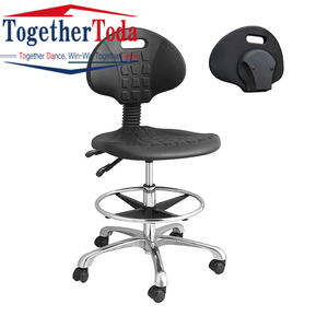 Tabouret de bar pivotant réglable en métal avec siège en mousse PU souple, pratique pour laboratoire et atelier - Product Image 1