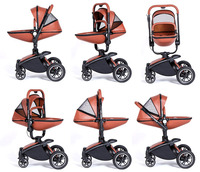 Vente en gros de landau en aluminium de haute qualité en cuir véritable pour bébé système de voyage de luxe poussette pour bébé 3 en 1