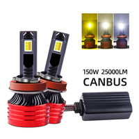 Phare LED Mini Super Lumineux Haute Puissance Canbus 150W 25000LM 3 Couleurs 9005 9006 H4 H11 H7 Ampoule LED