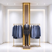 Présentoir de Magasin de Vêtements avec Cadre en Tube Doré, Poteau en Bois, Base en Marbre et Tringle Suspendue, Certifié CE ETL, Vente en Gros pour Boutiques