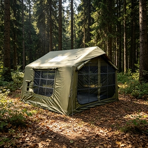 Tente de camping gonflable de luxe pour 3 à 8 personnes, résistante aux UV, imperméable 4 saisons, ouverture automatique rapide, avec cheminée - Product Image 1