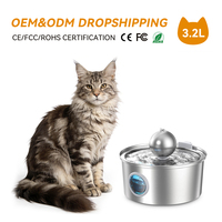 Fontaine à eau pour chat en acier inoxydable de 3,2 L avec filtre - Distributeur automatique pour animaux de compagnie