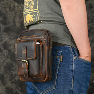Ando <b>Bag</b> Vintage Genuine Cowhide Leather <b>Phone</b> Belt Pouch Crossbody <b>Bag</b> for Men - Product Image 1