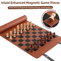 Jeu d'échecs de luxe en cuir PU avec logo personnalisé, pièces magnétiques, nouveau design, plateau portable, jeu de société enroulable pour les voyages et le divertissement