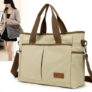 Women's <b>Canvas</b> <b>Bag</b> Simple Retro Single Shoulder Crossbody <b>Bag</b> <b>Large</b> Capacity Commute Office Handheld File <b>Bag</b> - Product Image 1