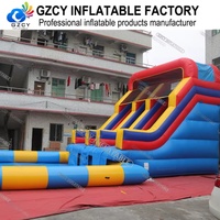 Wahana Air Tiup PVC Kustom untuk Sewa Komersial dengan Seluncuran Air Ganda dan Kolam Renang Merek GZCY INFLATABLE Model GZCY