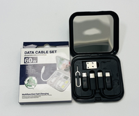 Câble de charge rapide 60W avec boîte de rangement, ensemble cinq-en-un, support de téléphone portable miroir, USB 2.0, PC ABS, câble pour iPhone